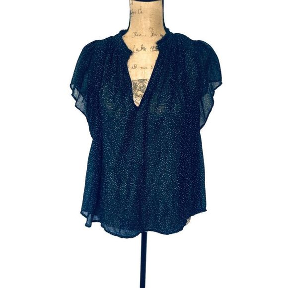 NWT Vince Starry Dot Sheer Flutter Sleeved 100% Silk Gauzy M/M Blouse 345 Retail - Picture 2 of 9